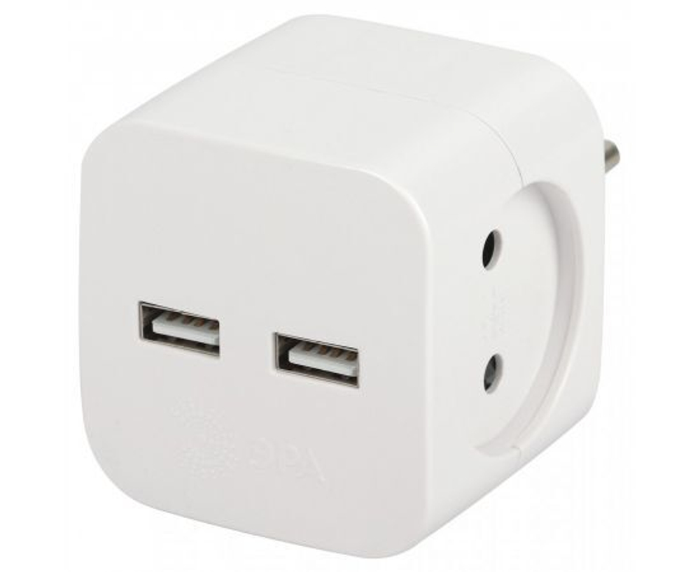 ЭРА разветвитель (тройник) 2 роз+2xUSB.10A белый SP-2-USB-W 49531