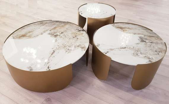 Журнальный столик Stone Antique L, Ø90х30 см, латунь, керамогранит