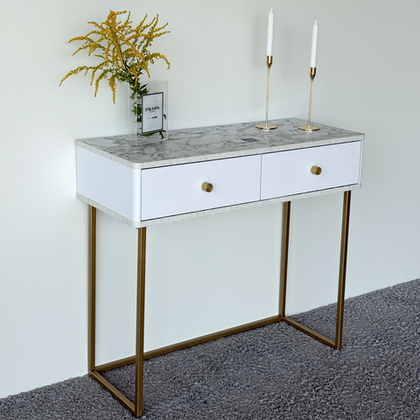 Туалетный столик консоль ROYAL 5311 эко (Мрамор Каррара-Золото-р.золото)