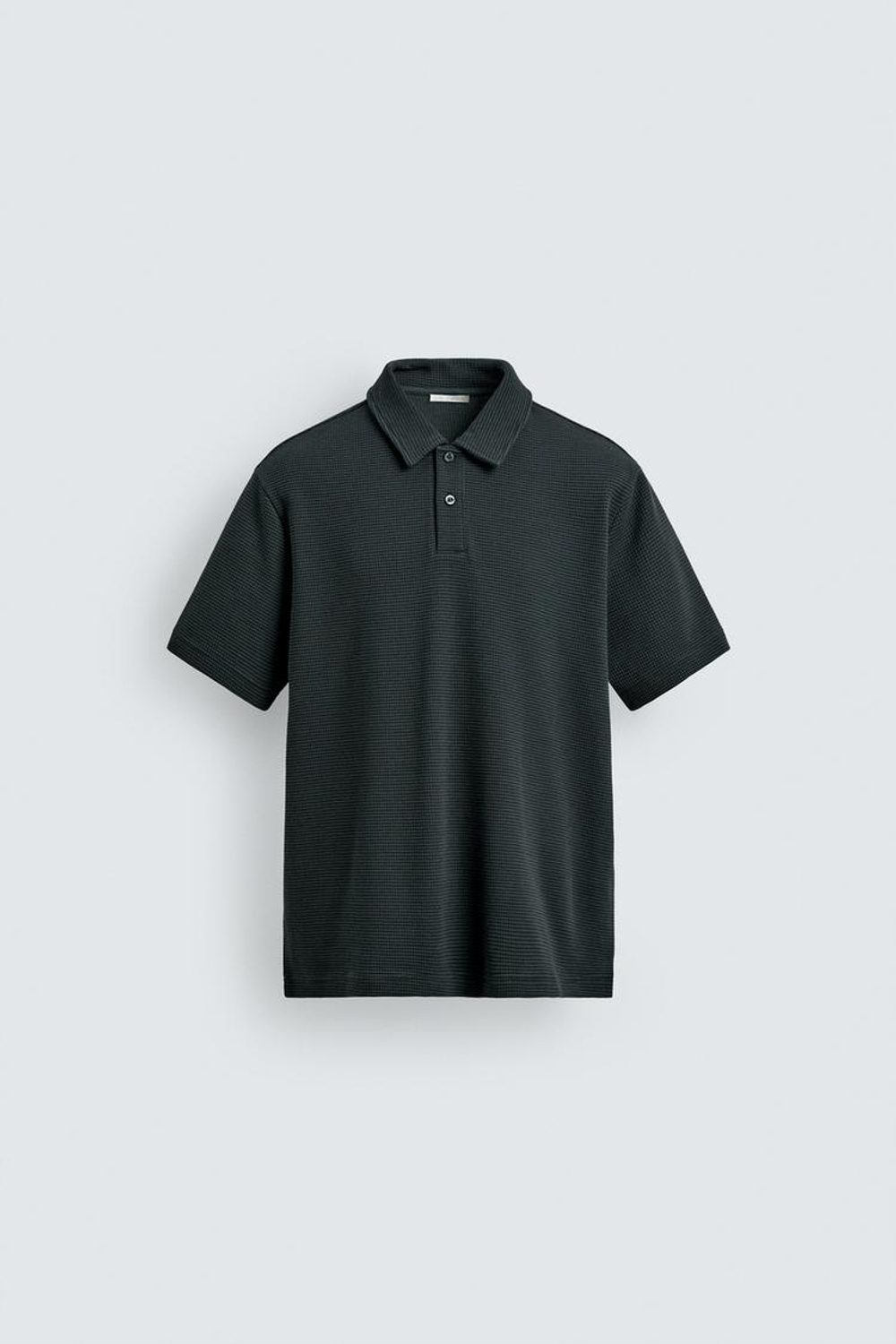 ZARA ПОЛО ИЗ РЕЛЬЕФНОЙ ТКАНИ ВАФЕЛЬНОГО ПЕРЕПЛЕТЕНИЯ, ЗЕЛЕНОВАТО-СИНИЙ