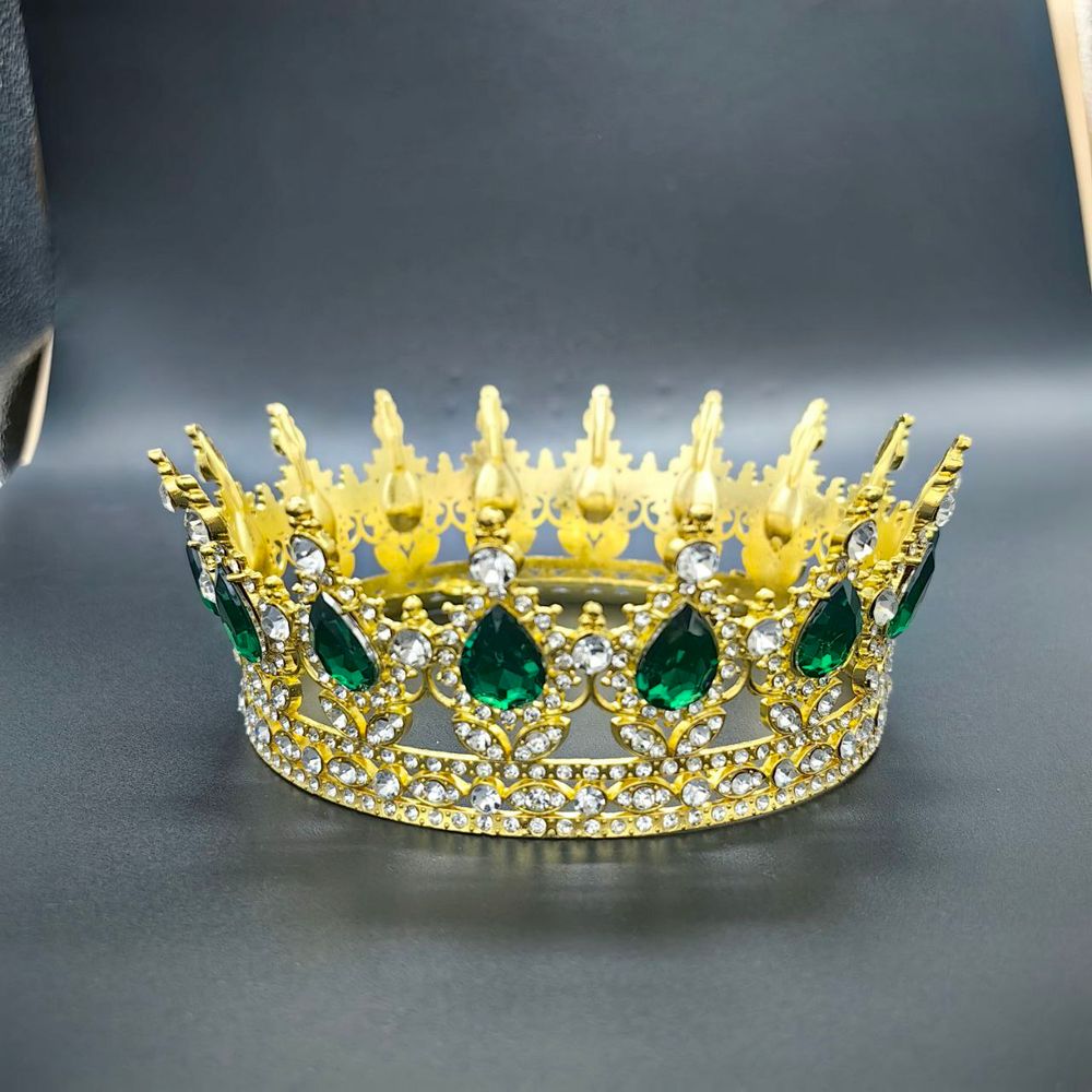 Корона 14*5,5см Золото/Стразы+Зелён, металл