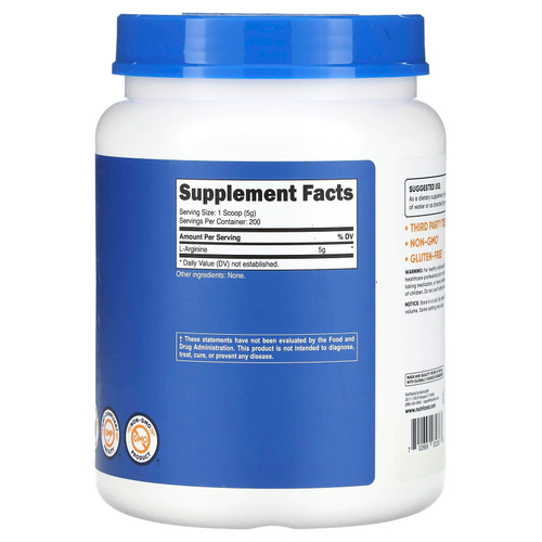 Nutricost, L-аргинин, без добавок, 1 кг (35,3 унции)