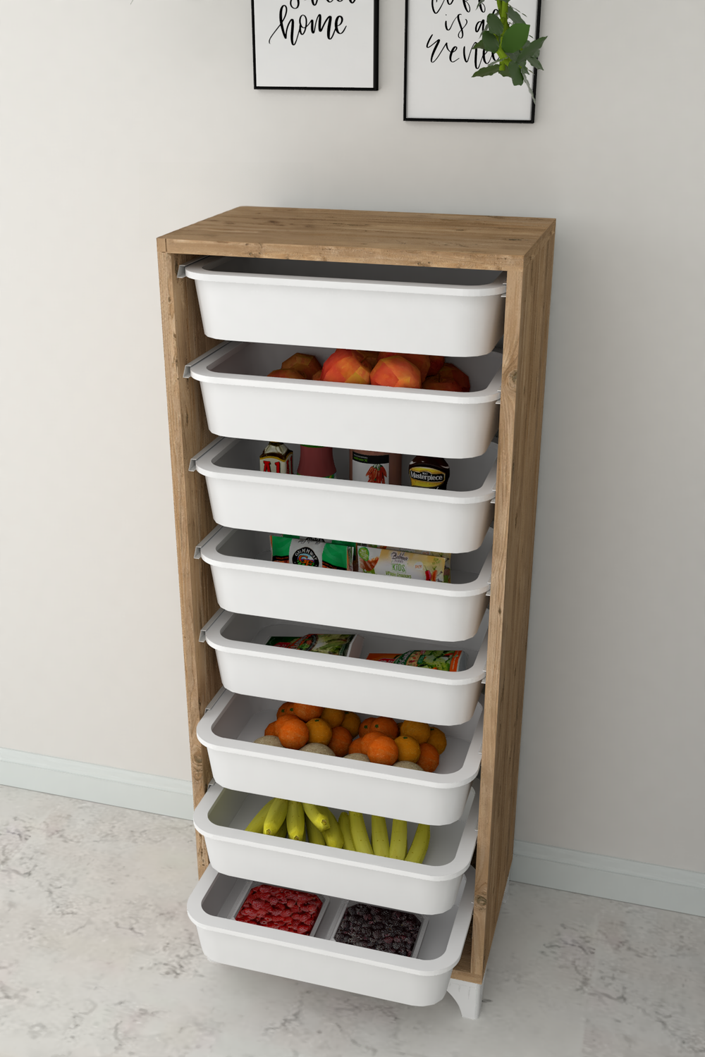 Стеллаж DORA с 8 выдвижными ящиками - сосна