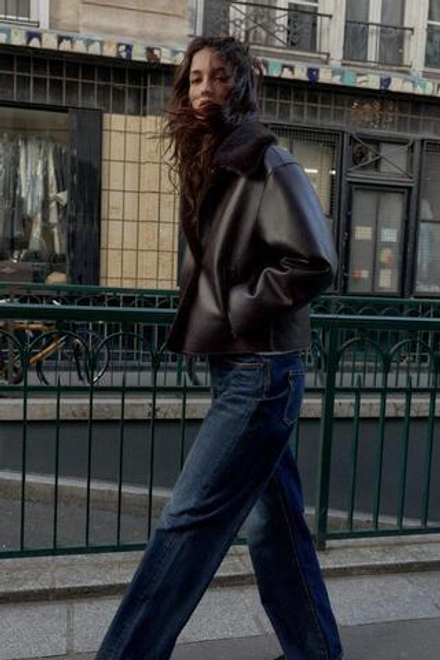 ZARA ДВУСТОРОННЯЯ КУРТКА ИЗ ИСКУССТВЕННОЙ КОЖИ, КОРИЧНЕВЫЙ