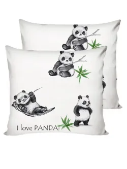 Постельное белье перкаль Сказка "Панды" семейное Наволочка 50х70 см 2 шт Простынь на резинке 160x200 см Пододеяльник 145x215 см 2шт