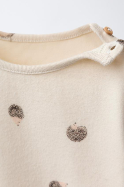 ZARA УТЕПЛЕННОЕ БОДИ «ЕЖИКИ», ЭКРЮ