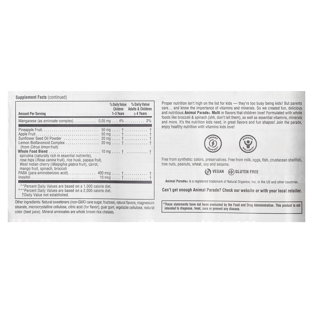 NaturesPlus, Animal Parade®, жевательная мультивитаминная добавка для детей, со вкусом вишни, 180 таблеток в форме животных