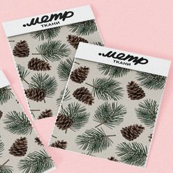 Ткань габардин шишки и елки