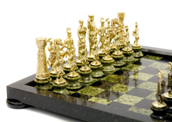 Шахматы "Римские" на подставках бронза змеевик R113334