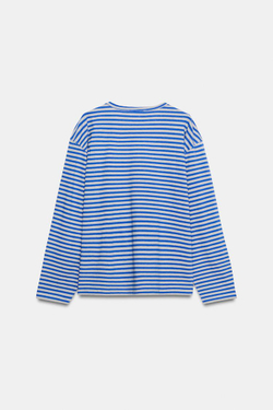 ZARA ФУТБОЛКА В ПОЛОСКУ ИЗ ХЛОПКА И ЛЬНА, СЕРЫЙ/СИНИЙ