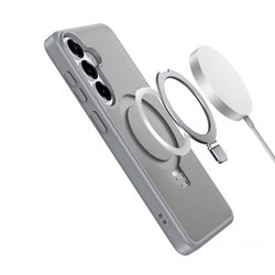 Матовый чехол серого цвета с MagSafe для Samsung Galaxy S26, серия Yind Series Case от Dux Ducis (версия с магнитной откидной подставкой)