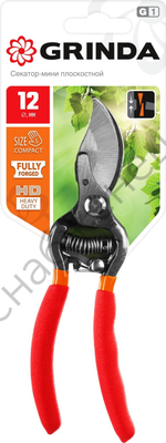 GRINDA G-1, 150 мм, цельнокованые лезвия, стальные рукоятки, покрытие ПВХ, плоскостной мини-секатор (423101)