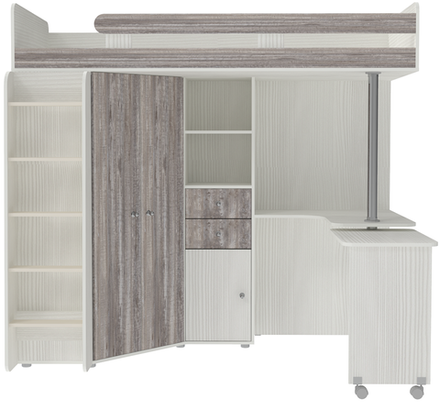 Кровать-чердак КарИВи М85 Белое Дерево Бетон