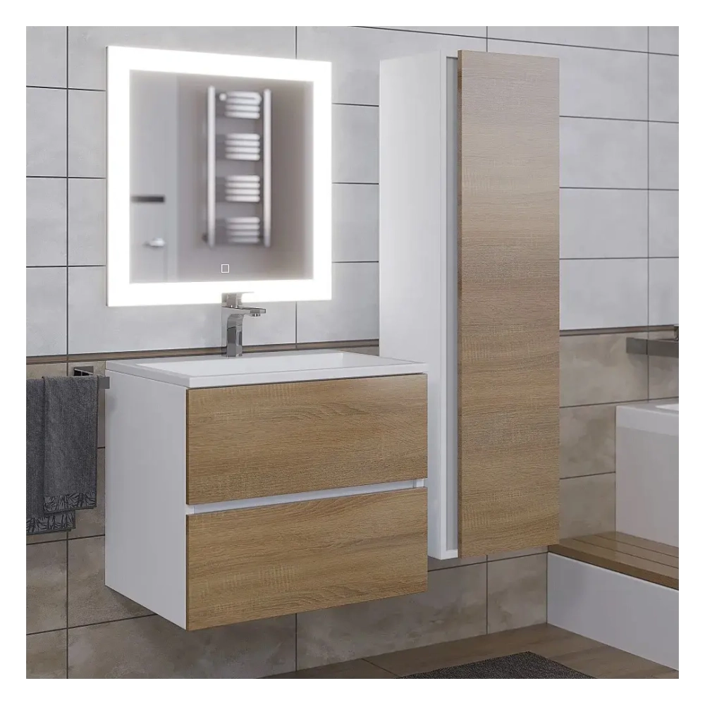 Тумба с раковиной Uperwood Barsa 60 см, раковина белая, подвесная тумба белая/дуб сонома