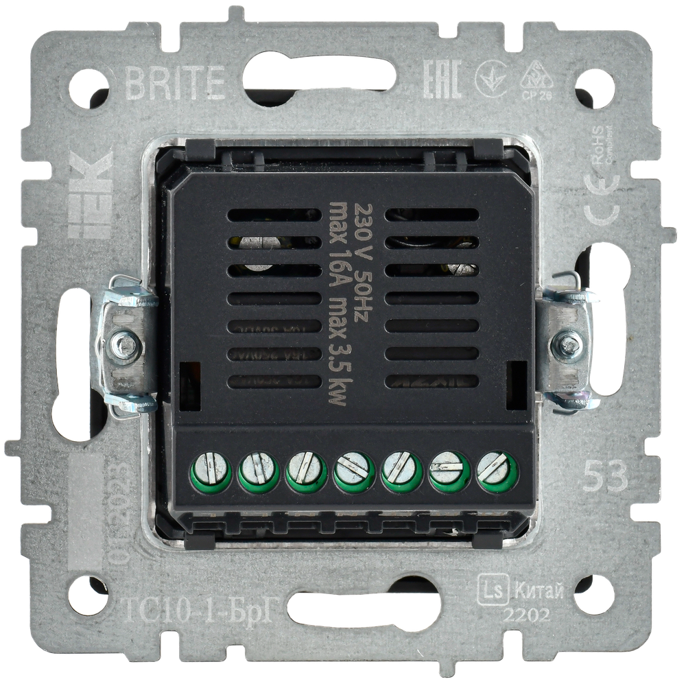 BRITE Термостат электронный с индикацией ТС10-1-БрГ графит IEK