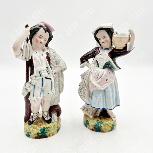 Рыбак и рыбачка. Пара статуэток. Фарфор, роспись.  Edme Samson & C (Эдме Самсон), Франция.