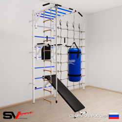 Шведская стенка Sv Sport усиленная 65520 (Турник рукоход/Брусья/Скамья/Канат/Лестница/Цепь/Мешок 22кг/Канатный лаз)