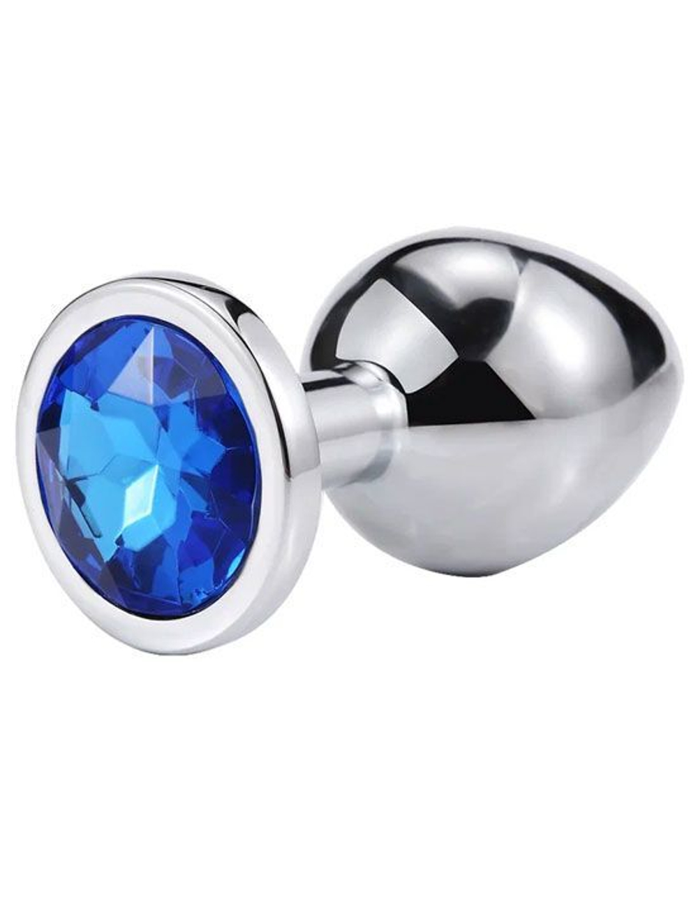 Серебристая анальная пробка iWonder c синим кристаллом - 7,2 см. (Цвет: синий)