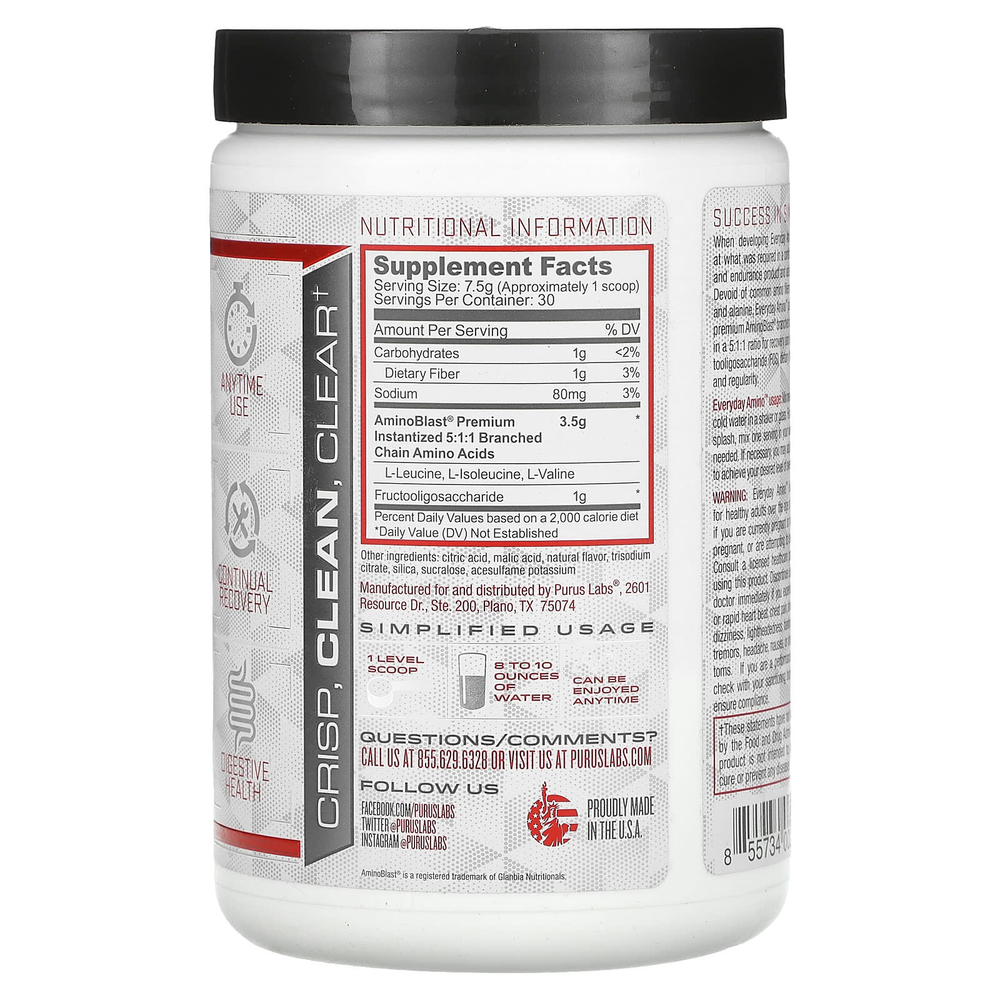 Purus Labs, Everyday Amino, натуральная ежевика и вишня, 225 г (7,9 унции)