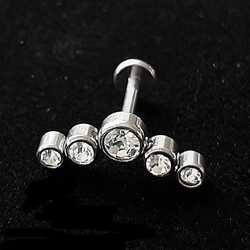 Микроштанга 8 мм с прозрачными кристаллами для пирсинга ушей. Титан G23