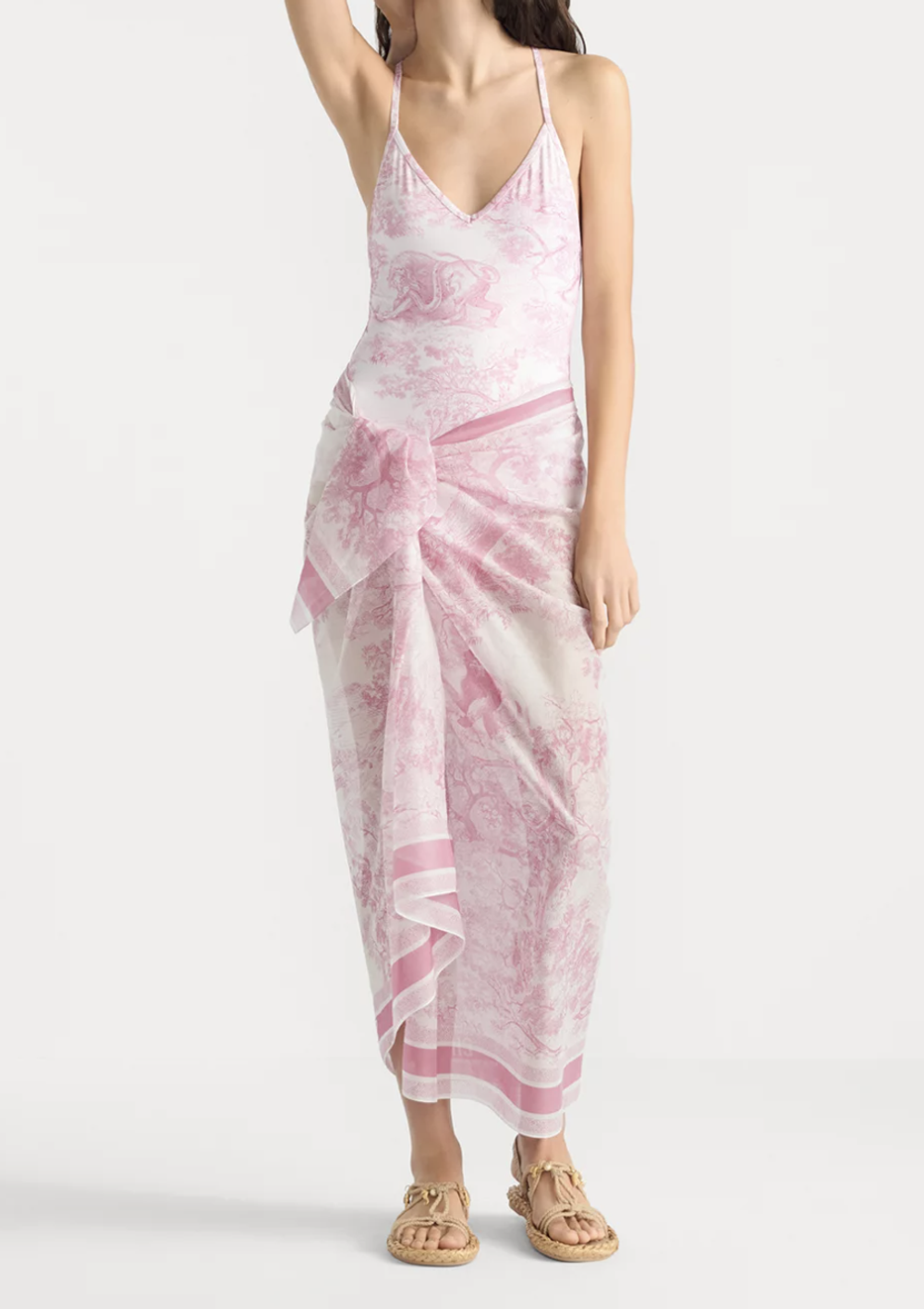 Сплошной купальник Dior Dioriviera Toile de Jouy Sauvage — бело-розовый, оригинал из Италии