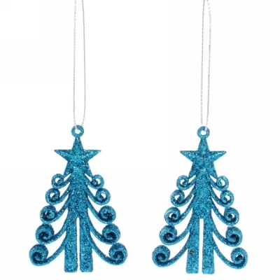 Подвески в блестках «Елочка кудрявая» 7 см (набор 2шт), голубой