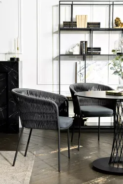 "Диего" обеденная группа на 4 персоны со стульями "Бордо" плетения колос, столешница "серый гранит"