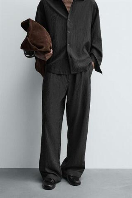 ZARA СТРУЯЩИЕСЯ БРЮКИ В ПОЛОСКУ, ЧЕРНЫЙ