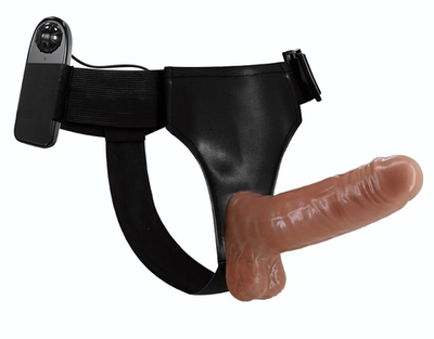 Страпон на трусиках с вибрацией Ultra Passionate Harness - 16 см. (Цвет: карамель (темно-бежевый))