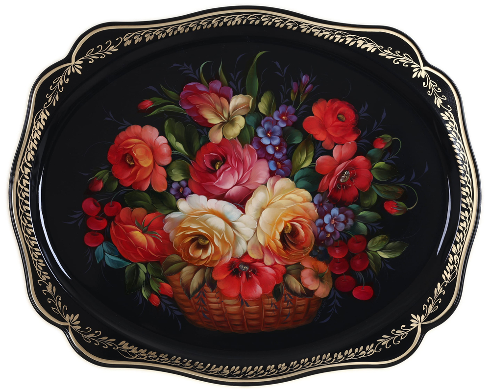 Жостовский поднос декоративный, размер 52х42 см (A27), металлический