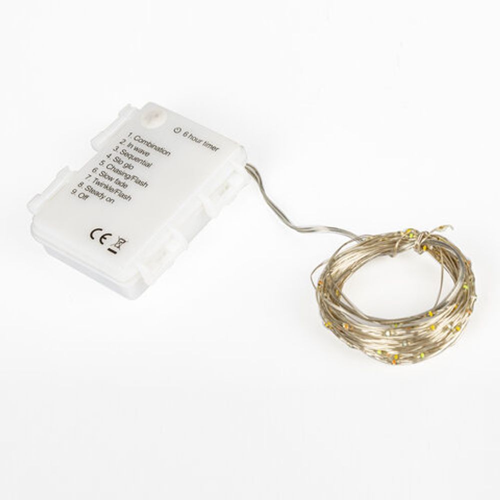 Электрогирлянда уличная ЗОЛОТАЯ СКАЗКА "Роса", IP44, 100 LED, 10 м, многоцветная, батарейки, контроллер, 591294