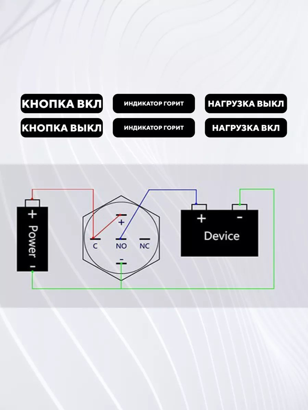 Кнопка для монтажа на корпус металлическая с индикатором (12-24 В, 16 мм)