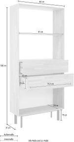 Книжный шкаф, 86х31х186, стеллаж, из дуба в стиле лофт, MAKOSA