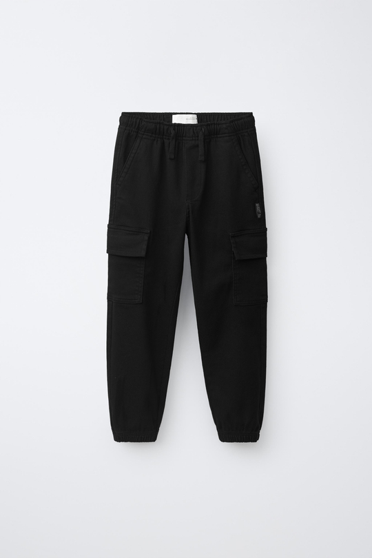 ZARA БРЮКИ КАРГО, ЧЕРНЫЙ