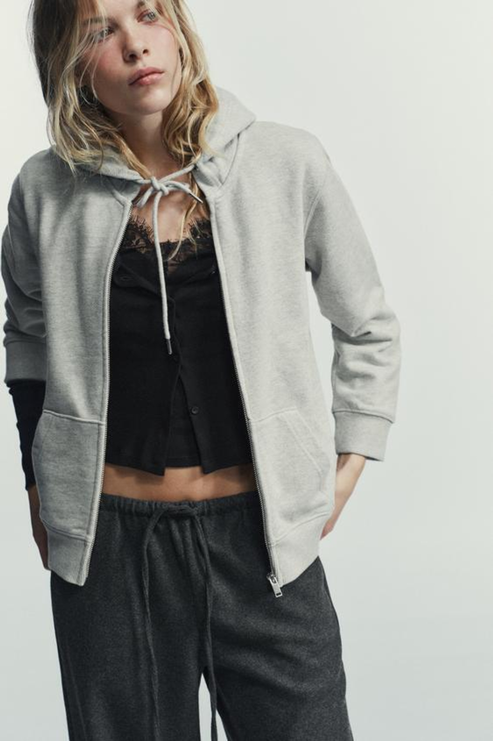 ZARA БРЮКИ ПАЛАЦЦО С ЗАВЯЗКАМИ, СЕРЫЙ МЕЛАНЖ