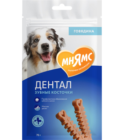 Мнямс Dental Лакомство для собак "Зубные косточки" с говядиной 70гр.
