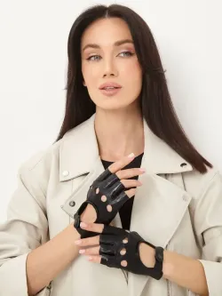 Перчатки без пальцев короткие кожаные