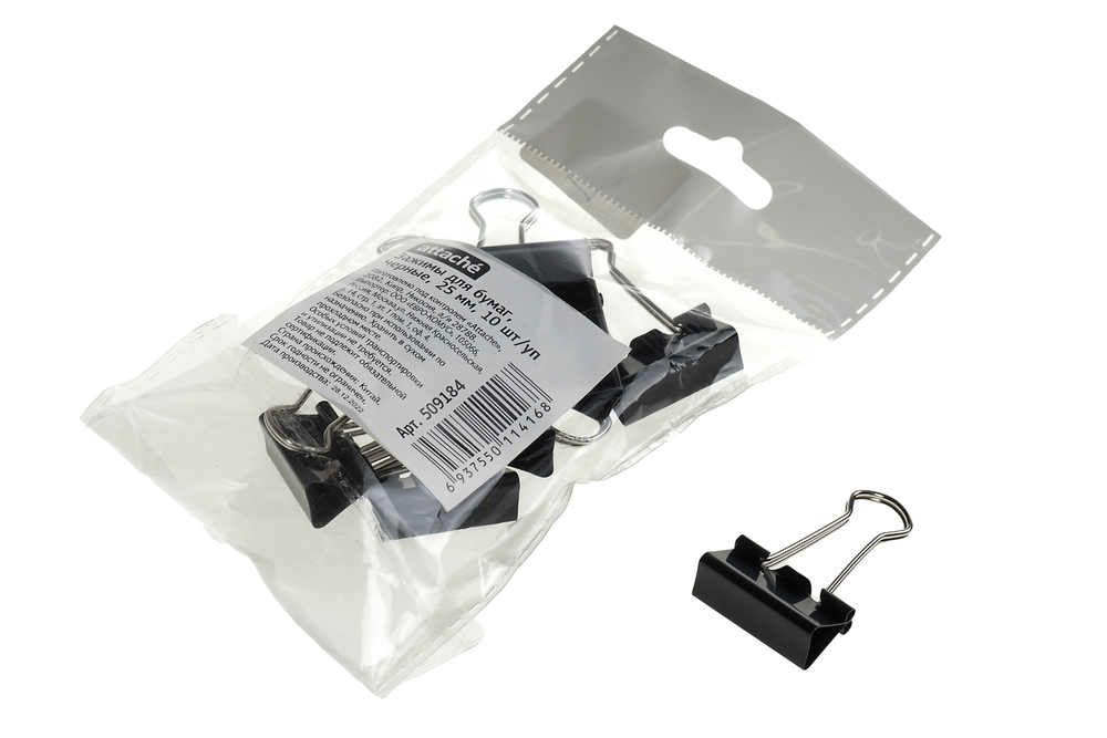 Зажим для бумаг металлический 25мм черный 10шт/уп Attache цена за 1шт