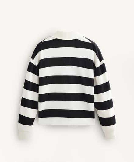 Oysho Поло в полоску из пике с хлопком, черный