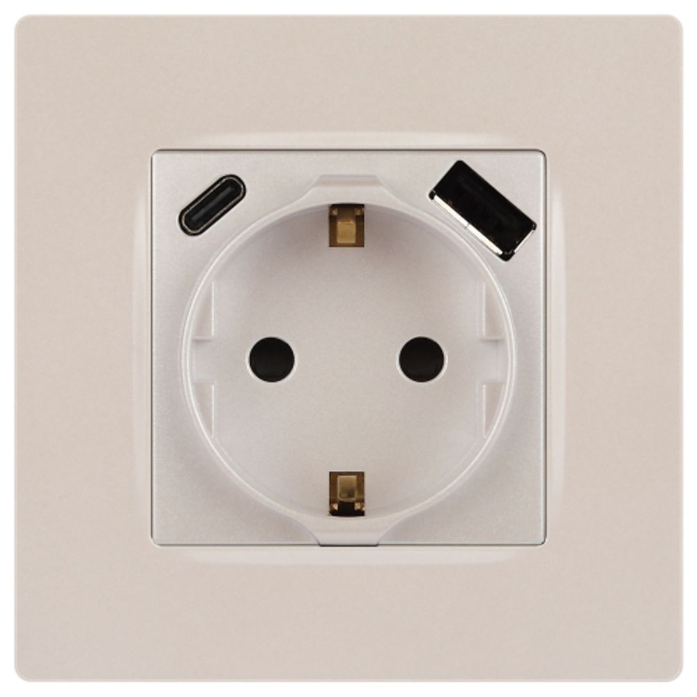 Розетка ЭРА Серия 12 12-4108-15 2P+E 16A-250В со шторками с USB type-A+C 5В-3А перламутр