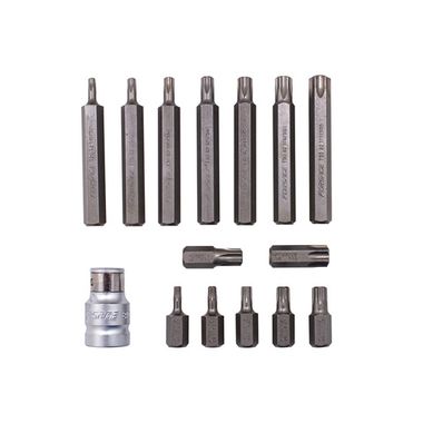 Набор бит TORX с битодержателем,15пр. 1/2''(L: 30/75мм, Т20,Т25,Т30,Т40,Т45,Т50,Т55) Forsage F-4156(C)