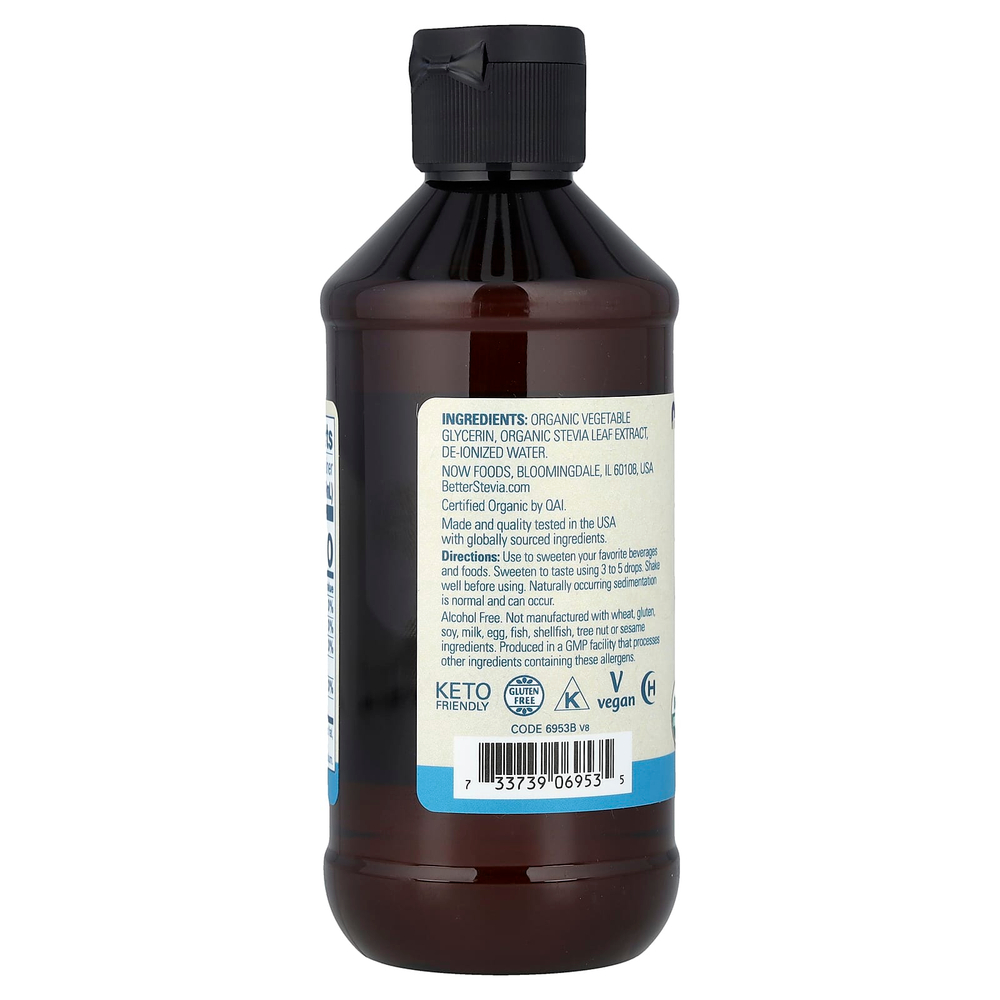 NOW Foods, Better Stevia®, жидкий подсластитель нулевой калорийности, органический глицерит, 237 мл (8 жидк. унций)