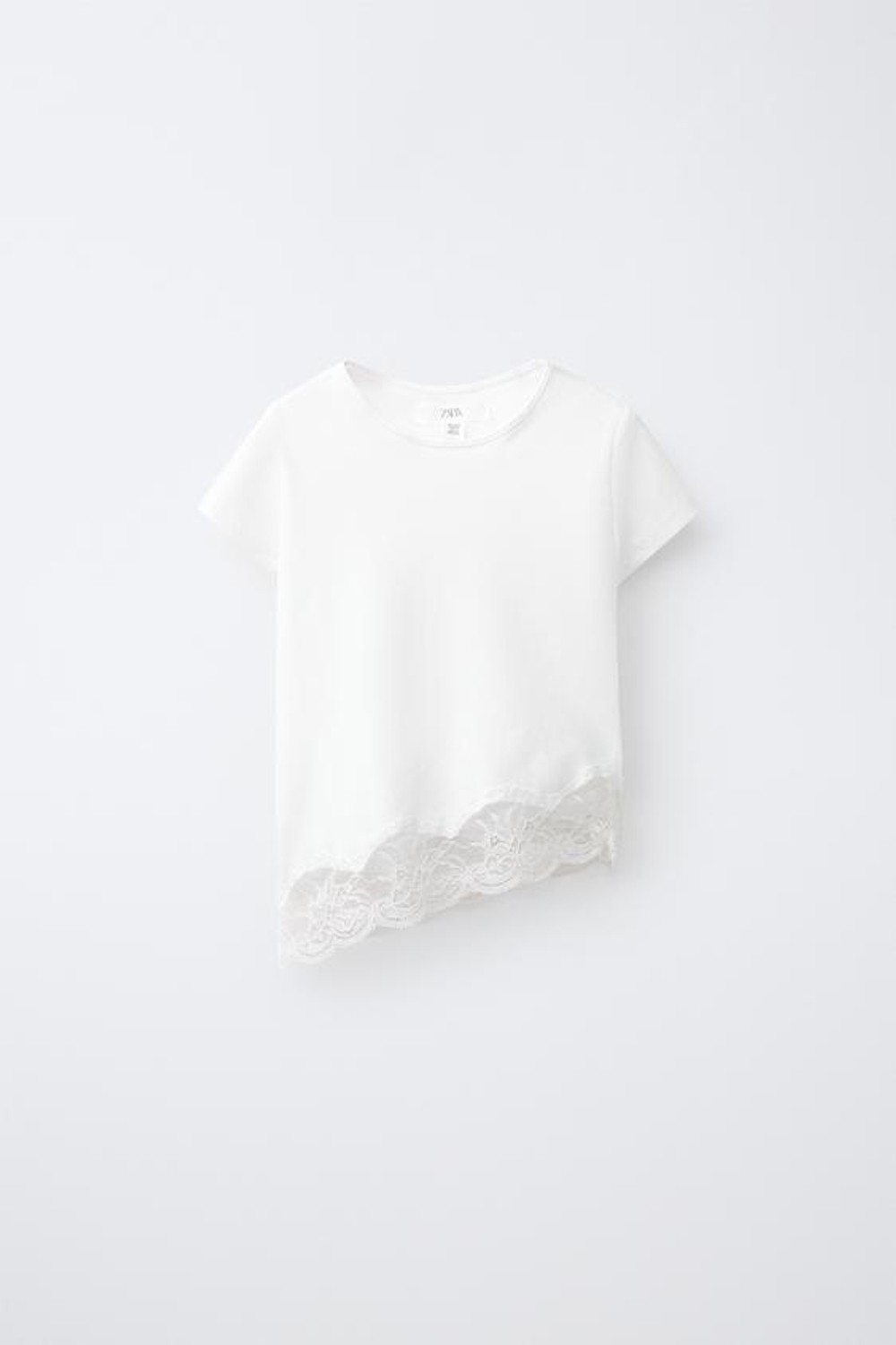 ZARA ОДНОТОННАЯ ФУТБОЛКА С КРУЖЕВНОЙ ОТДЕЛКОЙ, БЕЛЫЙ