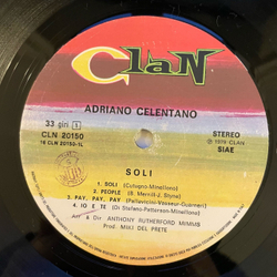 Винтажная виниловая пластинка LP Adriano Celentano Soli (Италия 1979)