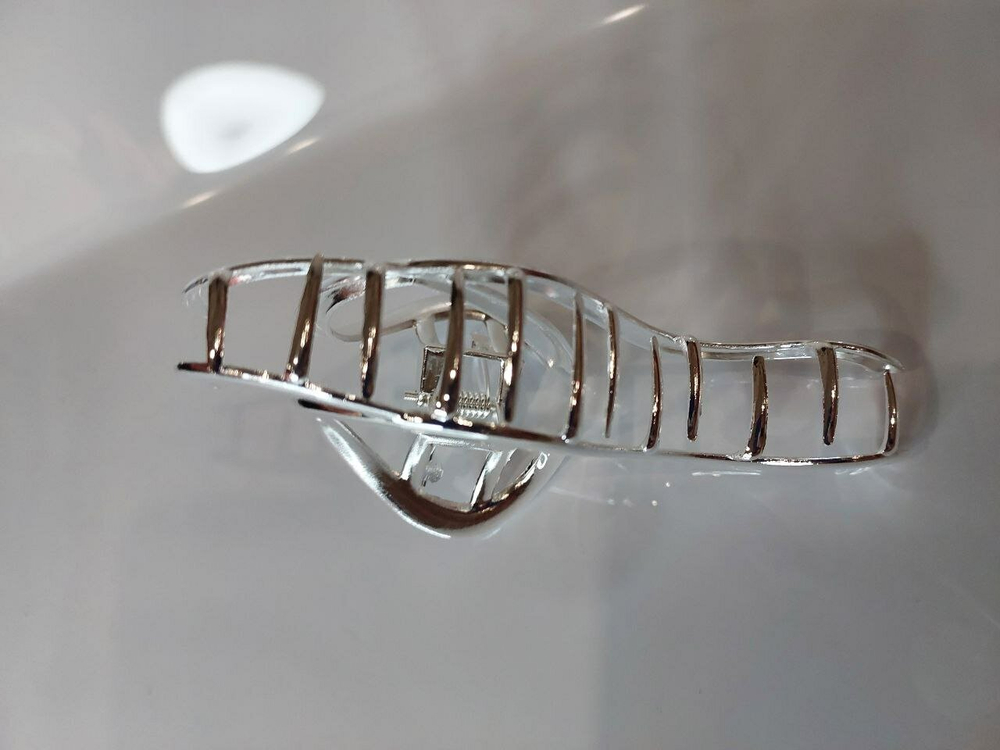 Заколка-краб. Краб  "Петля".  Для всех типов волос. Заколка металлическая Усиленная. Цвет "Серебро"