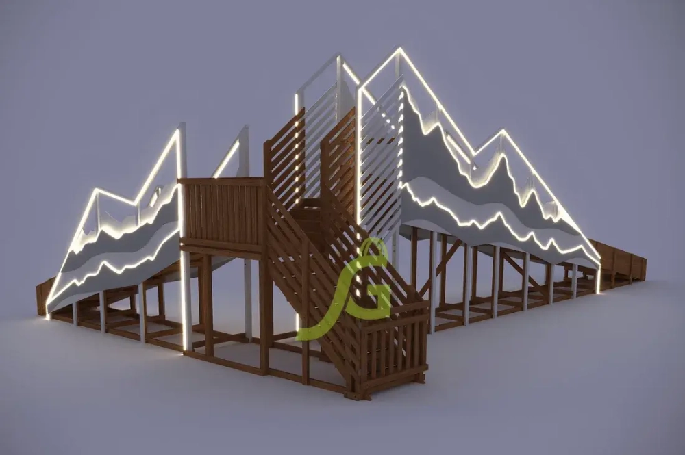 Зимняя деревянная горка "IgraGrad Snow Fox 12 м" с двумя скатами мод.5