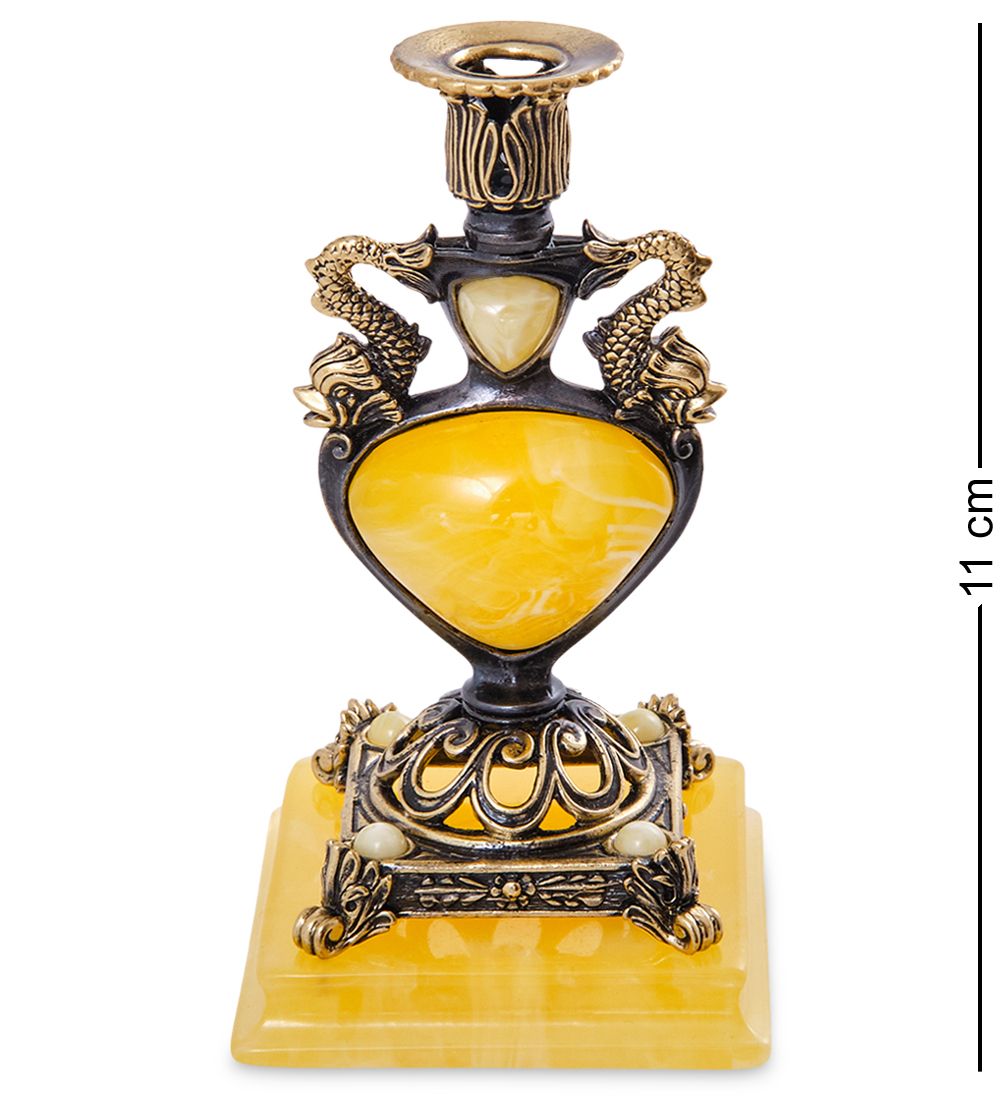 Народные промыслы AM-2983/1 Подсвечник «Индийский» (латунь, янтарь)