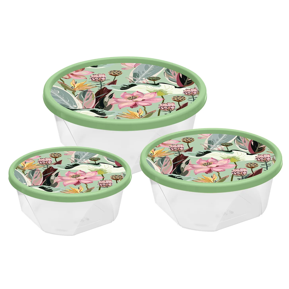 Комплект контейнеров 3шт (0,4л, 0,85л, 1,4л) с декором (зеленый)