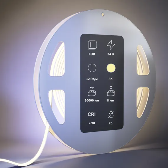 Светодиодная лента Ультра 24В COB 12Вт/м 3000K 50м IP 20 201221 Led Strip 201221