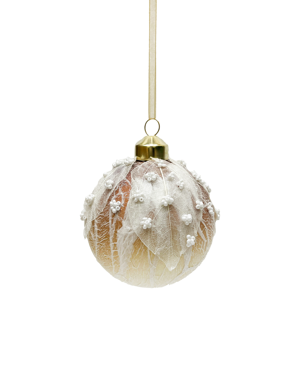 Набор шаров 8см 9шт ChristmasDeLuxe коричневый/кремовый с листьями